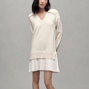 Anthropologie Cream Pleated Mini Dress Sweater